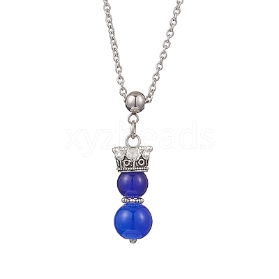 Handmade Glass Beaded Prince with Crown Pendant 304 Stainless Steel Cable Necklaces for Women NJEW-JN05447-02-1