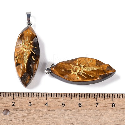 Natural Tiger Eye Gold Sun Pattern Pendants G-L524-14P-04-1