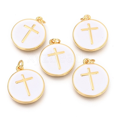 Brass Enamel Pendants KK-B027-02G-B-1