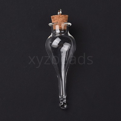 Teardrop Glass Cork Bottle Big Pendants AJEW-A041-01A-1