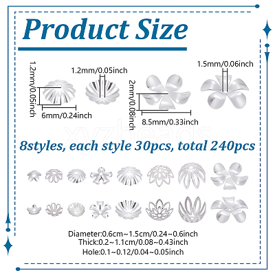 240Pcs 8 styles Stainless Steel Fancy Bead Caps STAS-PH0006-65-1
