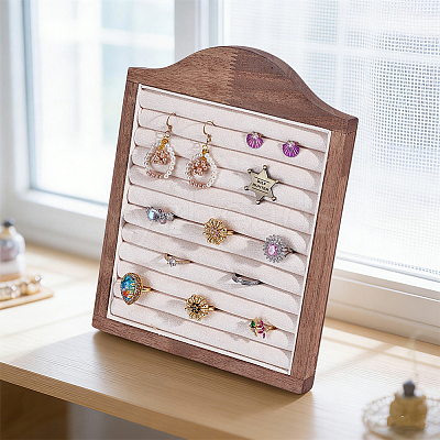 Wooden Photo Frame Shaped Ring Display Easels RDIS-WH0032-008B-1