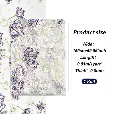 Embroidered Flowers Polyester Tulle Lace Fabric DIY-WH0449-31A-1