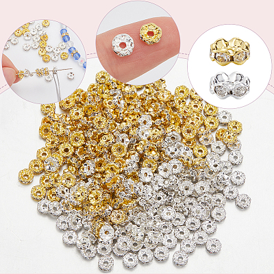 400pcs 2 Colors Brass Rhinestone Spacer Beads RB-SP0001-03A-1