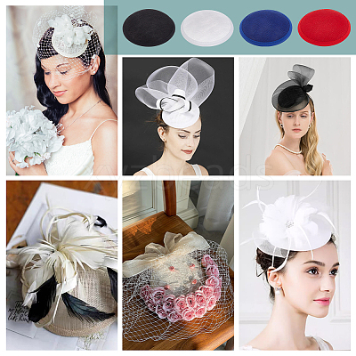 4Pcs 4 Colors Imitation Hemp Round Fascinator Hat Base for Millinery AJEW-BC0007-36-1