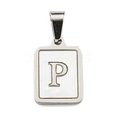 304 Stainless Steel Pave Natural White Shell Pendants STAS-S130-03P-P-1