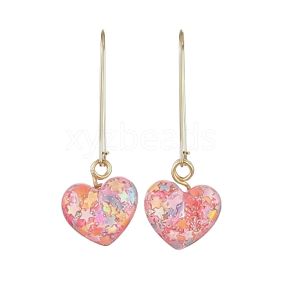 2 Pairs 2 Styles Heart & Flower Resin Dangle Hoop Earrings EJEW-JE06352-1