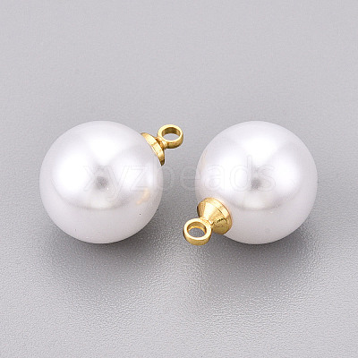 Brass & ABS Plastic Imitation Pearl Pendants KK-N261-12mm-121G-1