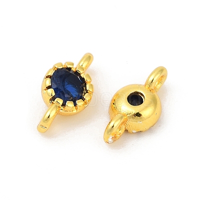 Brass Cubic Zirconia Flat Round Connector Charms KK-H204-02G-03-1