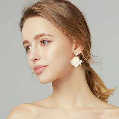 2 Pairs 2 Color Resin Shell Shape Dangle Stud Earrings with Imitation Pearl Beaded EJEW-AN0002-62-1