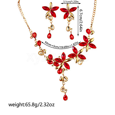 Flower Alloy Glass Rhinestone Bib Necklace & Dangle Stud Earring Jewelry Sets for Women FS-WG6A5BE-01-1