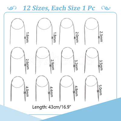 12 Styles Stainless Steel Wire Knitting Needles DIY-AR0004-93B-1