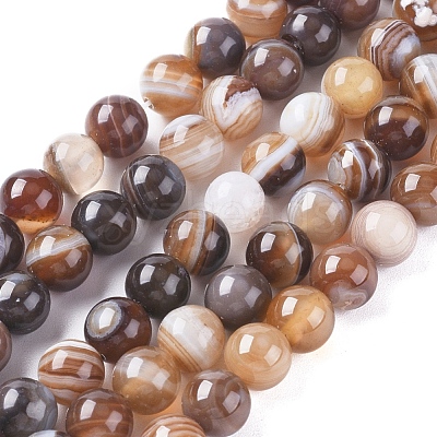 Natural Striped Agate/Banded Agate Beads Strands G-G582-6mm-55-1