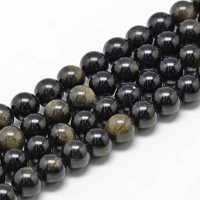 Natural Golden Sheen Obsidian Beads Strands G-R446-12mm-22-1