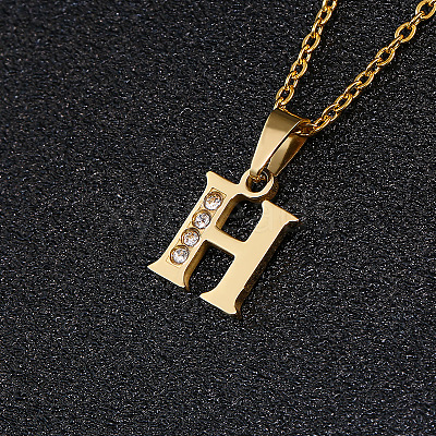 201 Stainless Steel Crystal Rhinestone Initial Pendant Necklaces FS-WG3A711-08-1