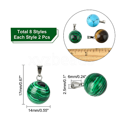 16Pcs 8 Style Natural & Synthetic Gemstone Pendants G-NB0003-04-1