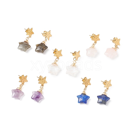 5 Pair 5 Style Natural Mixed Gemstone Star Dangle Stud Earrings EJEW-JE05097-1