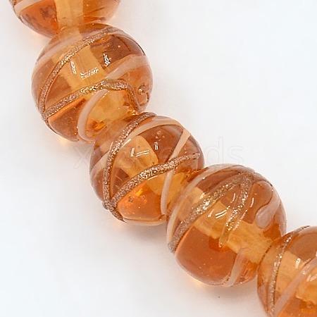 Round Shaped Handmade Gold Sand Lampwork Beads Strands X-LAMP-L001-10mm-03-1