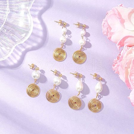 3 Pairs Glass Pearl Dangle Stud Earrings EJEW-JE06543-1