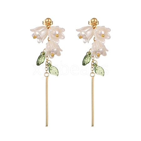 Plastic with Brass Dangle Stud Earrings for Women EJEW-TA00575-1