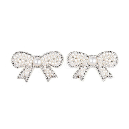 Bowknot Hotfix Rhinestone & Imitation Pearl Trimming DIY-T004-02-1