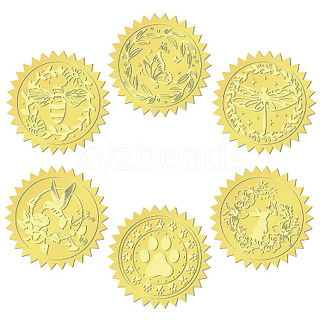 6 Patterns Aluminium-foil Paper Adhesive Embossed Stickers DIY-WH0451-004-1