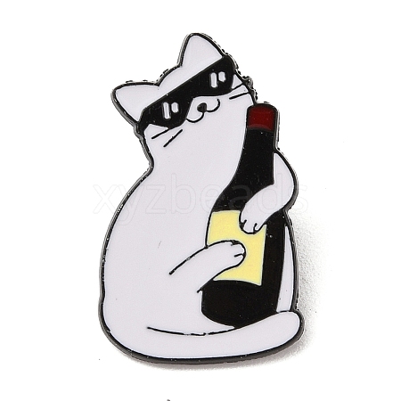 Drunk Cat Shaped Alloy Brooch JEWB-M046-07C-1