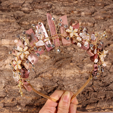 Natural Rose Quartz Hair Bands PW-WG52147-32-1