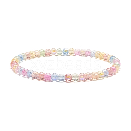 4mm Sparkling Crackle Glass Round Beads Stretch Bracelet BJEW-JB07189-01-1