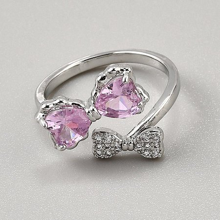 Brass Micro Pave Cubic Zirconia Cuff Rings for Women RJEW-WH0002-40B-1