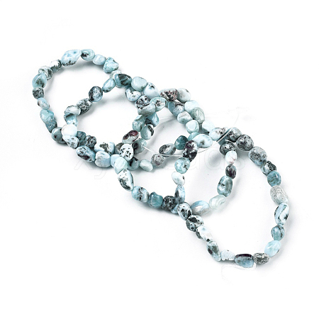 Natural Larimar Bead Stretch Bracelets BJEW-K213-65-1