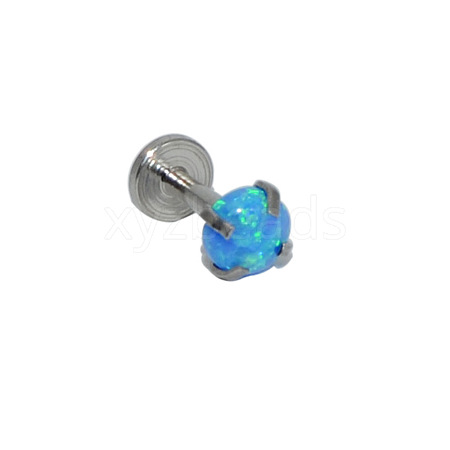 304 Stainless Steel Deep Sky Blue Synthetic Opal Threadless Labrets For Women Men WGF4990-95-1