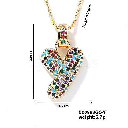 Brass Pave Colorful Cubic Zirconia Letter Pendant Box Chain Necklaces NU0575-25-1