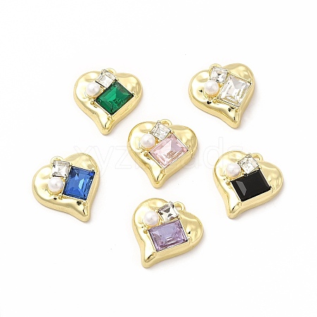 Rack Plating Alloy with Glass Heart with Rectangle Pendants FIND-G051-08LG-1