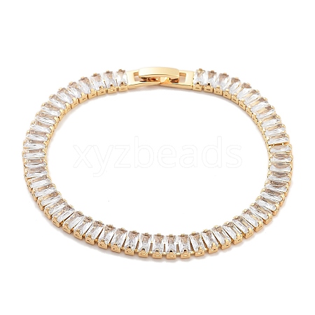 Brass Pave Clear Cubic Zirconia Rectangle Link Bracelets BJEW-B094-11B-G-1