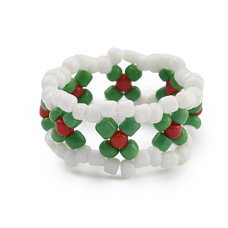 Christmas Theme Glass Seed Beads Stretch Rings for Women RJEW-TA00159-1