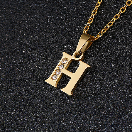201 Stainless Steel Crystal Rhinestone Initial Pendant Necklaces FS-WG3A711-08-1
