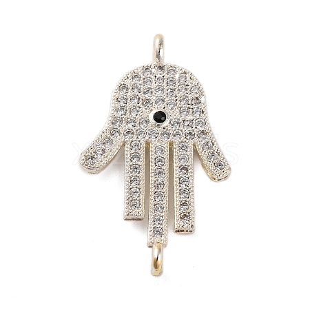 Rack Plating Brass Micro Pave Clear Cubic Zirconia Religion Hamsa Hand Connector Charms KK-Z070-11P-1