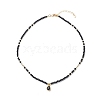 Cubic Zirconia Teardrop Pendant Necklace with Natural Dyed & Heated Black Agate Beaded Chains NJEW-JN04121-04-1