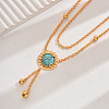 Vintage Classic Elegant Brass Pave Synthetic Turquoise Fashion European Flower Lariat Necklaces YP1848-2-1