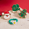 Christmas Theme Santa Claus & Christmas Tree & Glove Alloy Enamel & Flower Glass Seed Beaded Finger Rings Sets FS-WGEF6A6-01-4