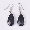 Synthetic Blue Goldstone Dangle Earrings EJEW-P150-A08-2