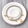 Brass Enamel Round Beads Charm Bracelets for Women BJEW-D317-11PG-2