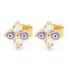 Flower with Evil Eye Real 18K Gold Plated Brass Stud Earrings EJEW-L269-101G-03-1