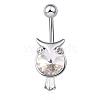 Piercing Jewelry Real Platinum Plated Brass Cubic Zirconia Owl Navel Ring Navel Ring Belly Rings AJEW-EE0001-33A-1