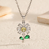 Brass Clear & Green Cubic Zirconia Daisy Pendant Necklaces for Women TY2547-2