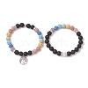 2pcs 2 Styles 8mm Round Dyed Natural Lava Rock & Shell Pearl Beaded Stretch Bracelet Sets BJEW-JB10318-3