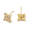 Rack Plating Brass Clover Stud Earrings with Cubic Zirconia EJEW-D061-38G-2