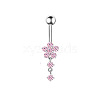 1Pc 304 Stainless Steel Rose Rhinestone Curved Barvell Dangle Belly Rings WGF9938-02-4