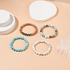 4Pcs 4 Style Natural Wood & Mixed Stone Beaded Stretch Bracelets Set BJEW-JB08821-2